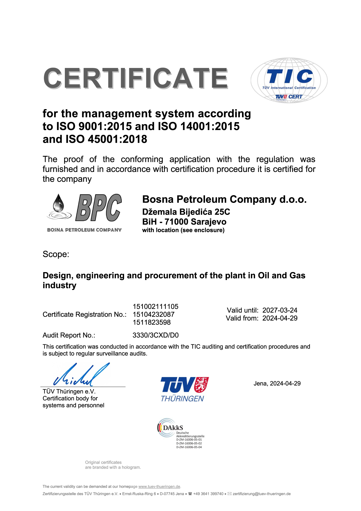 ISO certificates